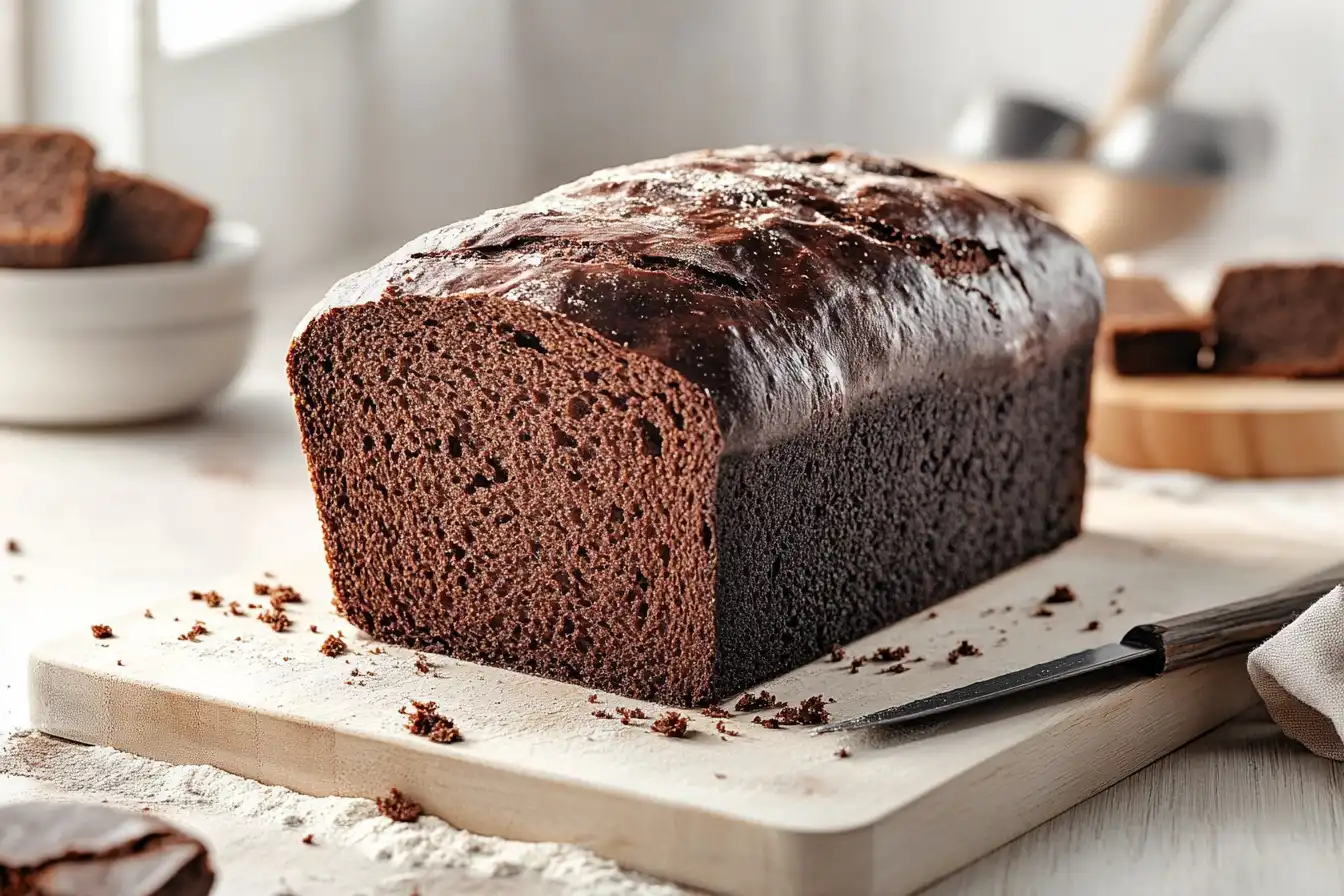 Chocolate sourdough bread on wooden board